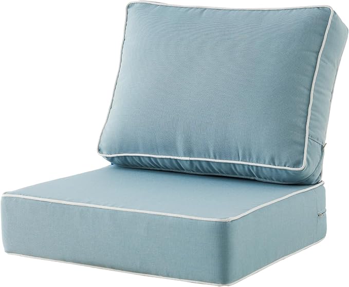 ARTPLAN 24x24 Deep Seat Patio Cushions for Outdoor Furniture,Extra 6 inch Thick,Back 18"x24",Removable,Replacement,Dyed Polyester,Outdoor/Indoor,Light Blue