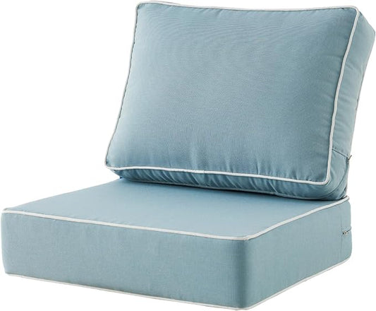 ARTPLAN 24x24 Deep Seat Patio Cushions for Outdoor Furniture,Extra 6 inch Thick,Back 18"x24",Removable,Replacement,Dyed Polyester,Outdoor/Indoor,Light Blue