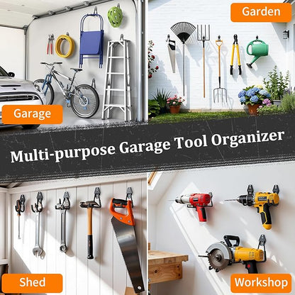 Housolution Steel Garage Hooks - 30Pack Anti-Slip Coating, Heavy Duty Wall Mount Hooks for Bikes, Garden Tools, Ladders, Hose, Bulk Items Ropes, Garage Tool Organizer with Extension Cord Wrap, Black