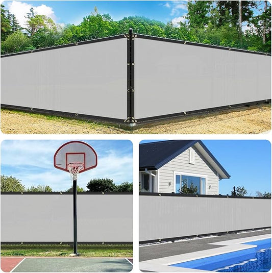 4'x178' Privacy Fence Screen Net Fencing 90% Privacy Blockage Windscreen Fence Cover with Copper Grommet for Patio Backyard Garden Swimming Pool, Zip Ties Included, Light Gray