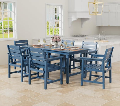 Anbuy Patio HDPE Dining Table Sets,Removable 2-in-1 Outdoor Patio Table,Dining Table for 6,Sun-Resistant and Easy to Clean, Low Maintenance for Balcony, Backyard, Lawn, Garden(Blue)