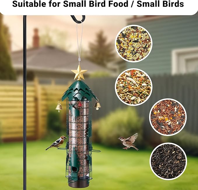 Squirrel Proof Bird Feeders for Outdoors Anti Squirrel Buster Hanging Metal Mesh Wild Bird Seed Feeder with Weight-Activated Perches, 4 Feeding Ports, 2.5LB Capacity, Green