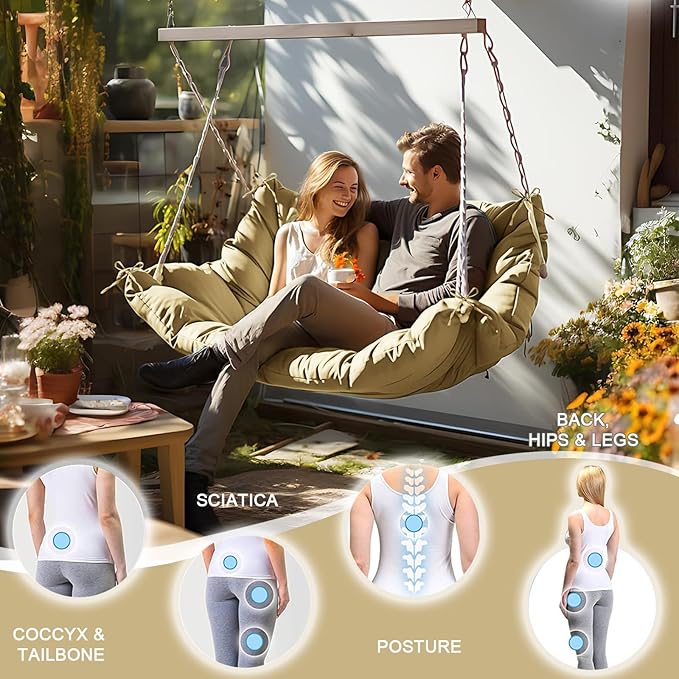 Outdoor Swing Cushions 3 Seater Waterproof, Replacement Bench Cushions for Outdoor Patio Furniture with Backrest, Porch Swing Cushion with Ties for Lawn and Garden (Beige, 40x71in)