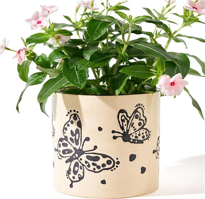 STHIE 5 Inch Ceramic Plant Pots with Drainage Holes, Small Round Flower Pots for Indoor Plant, Unique Animal Flower Planters (Butterfly)