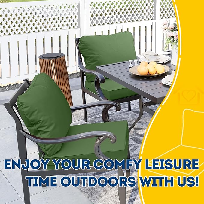 AAAAAcessories Outdoor Seat Cushions for Chairs, Fade-Resistant, Waterproof Patio Furniture Replacement Cushions, 20" x 18" x 3" + 20" x 17", Dark Moss Green