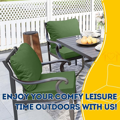 AAAAAcessories Outdoor Seat Cushions for Chairs, Fade-Resistant, Waterproof Patio Furniture Replacement Cushions, 20" x 18" x 3" + 20" x 17", Dark Moss Green