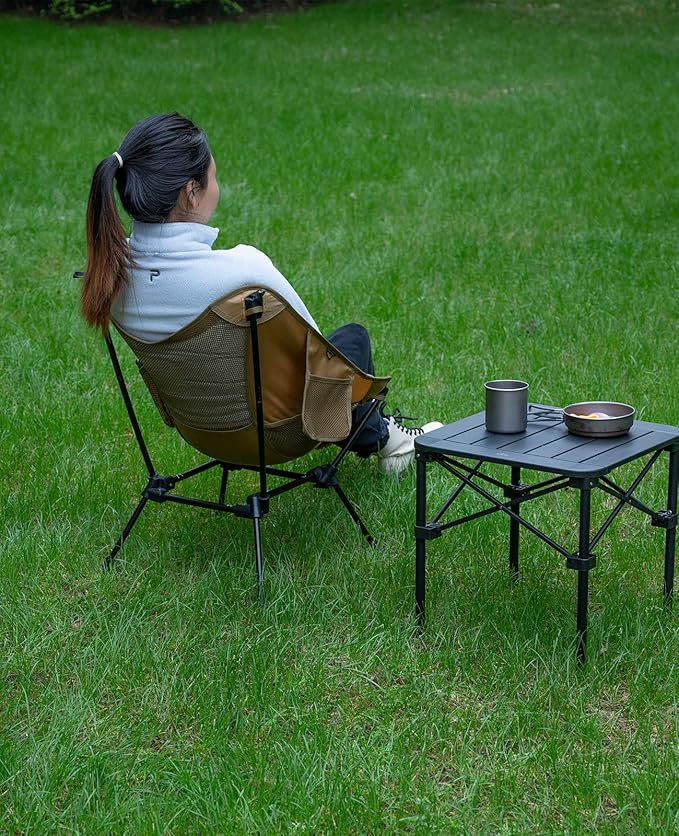 iClimb Ultralight Compact Camping Folding Beach Chair with Anti-Sinking Large Feet and Back Support Webbing (Brown - Square Frame - 2PC)