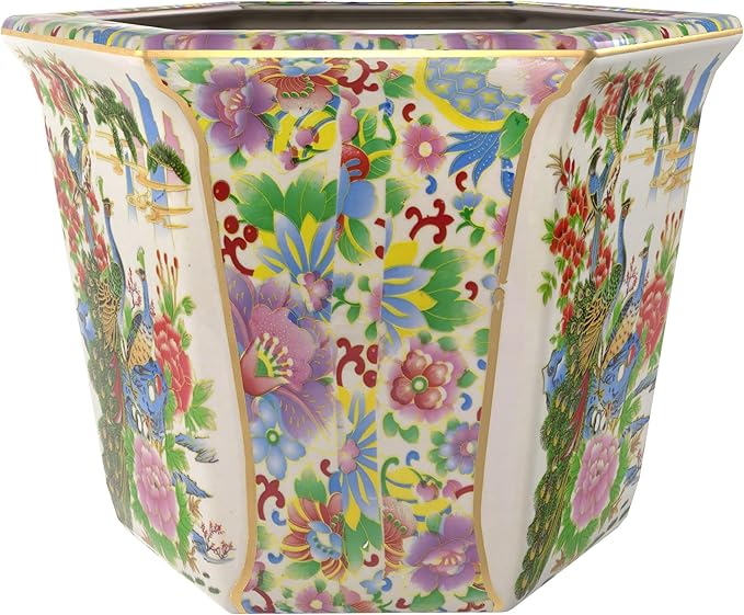 Red Lantern 8" Hexagonal Flower Pot - Satsuma Peacock