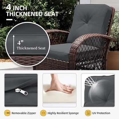 UPHA 10 Pieces Patio Furniture Sets Outdoor Sectional Sofa Wicker Conversation Couch with Bistro Swivel Chair for Decks, Backyards, Gardens, Brown Rattan, Dark Gray Cushion