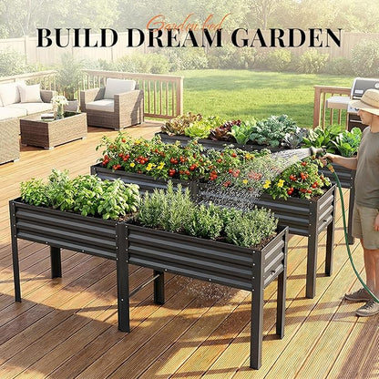 KING BIRD Raised Garden Bed with Legs & Water Storage Tank Galvanized Elevated Planter Box 80×17×31.5 in for Backyard, Patio, Balcony, 500lb Capacity, Dark Grey