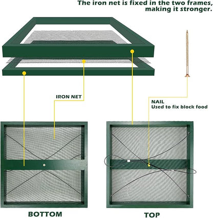 MIXXIDEA Bird Feeder Hanging Tray, Wooden Platform Hummingbird Feeder Hanging Tray Mesh Seed Platform for Garden Yard Outside Decoration Attracting Wild Birds (Green-2pk)