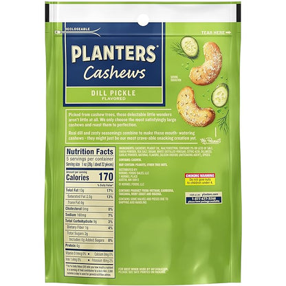 PLANTERS Cashews Dill Pickle - Trail Mix Snack Packs - Snacks with Dill Pickle, Snack Pack, Party Trail Mix, 5 Oz Bag, (Pack of 5)