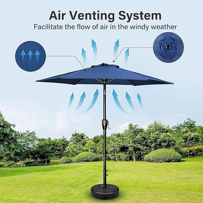 Simple Deluxe 9FT Outdoor Patio Umbrella Table Market Umbrella with Push Button Tilt and Crank and 50lbs Base Stand, for Garden, Lawn, Deck, Backyard, Pool, Blue