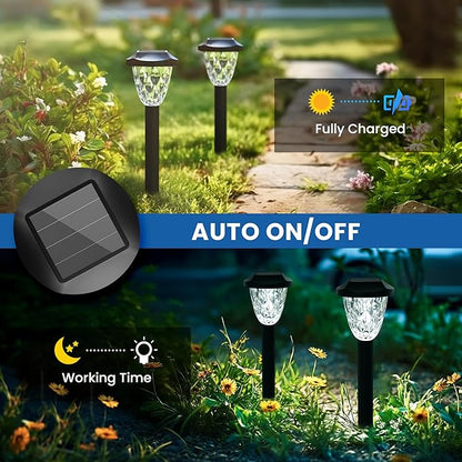 GIGALUMI 16 Pack Solar Outdoor Lights, Bright Solar Pathway Lights with Great Pattern, Waterproof Auto On/Off Light for Outside Garden Walkway Driveway Lawn Pathway