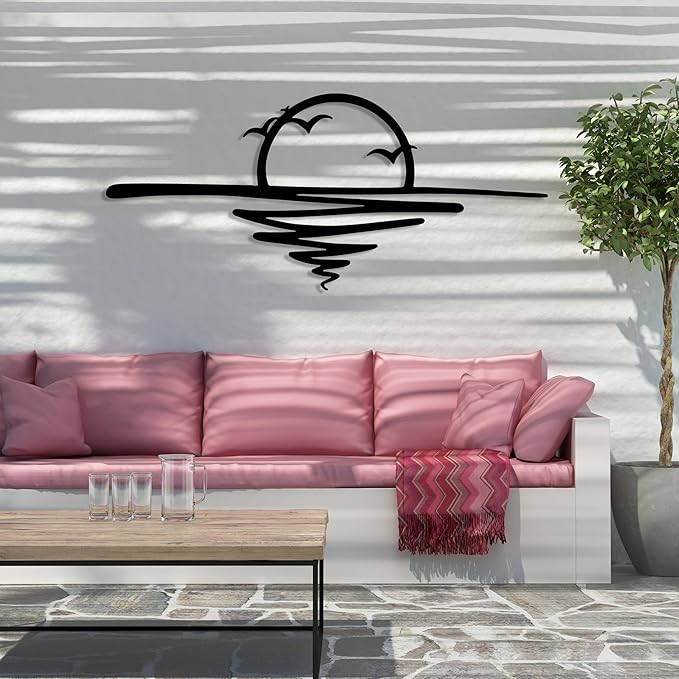 Sunrise Metal Wall Art, Sunset Metal Wall Decor for Living Room, Sunshine Line Art Home Decor Outdoor Indoor, Sun Design Modern Artwork for Walls, Abstract Sunset Wall Decor, Housewarming Gifts