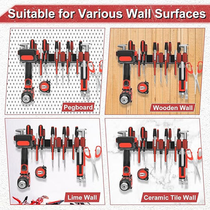 2Pcs Metal Screwdriver Organizer, Wall Mount Plier Organizer Hammer Holder, Hand Tool Storage Rack for Garage Workshop Workbench (Black, 2PCS)