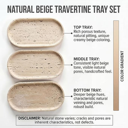 YKAJO Oval Real Marble Tray for Bathroom Kitchen Counter Stone Decorative Vanity Tray for Dresser Perfume Heavy Catchall Organizer for Soap Jewelry (Yellow Travertine, 9.8" x 4.7")