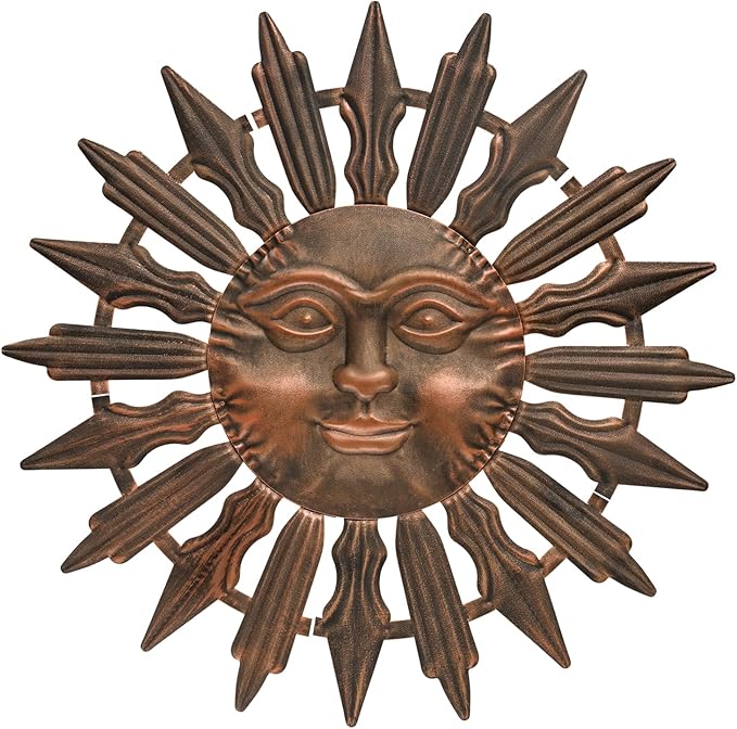 VESTCDF Metal Sun Wall Art Decor Outdoor Metal Wall Art Sun Outdoor,Large Wall Decorations for Garden, Sun Wall Art Metal Sun Face Art(Brown)