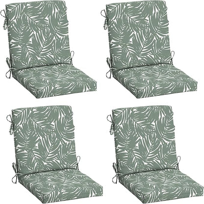 Arden 4-Pack Outdoor Patio Dining Chair Cushion, 20x44, Rain-Proof Seat Pad, Fade-Resistant Outdoor Cushion Sage King Palm