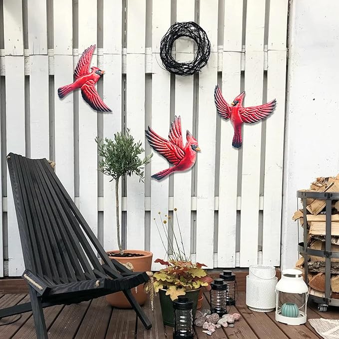 J-Fly Metal Red Bird Wall Decoration Bird Wall Hanging Decor Outdoor Metal Wall Art Cardinal Outdoor Decor Suitable For Living Room Bedroom Patio Kitchen Outdoor Fence Decoration 9 Inch