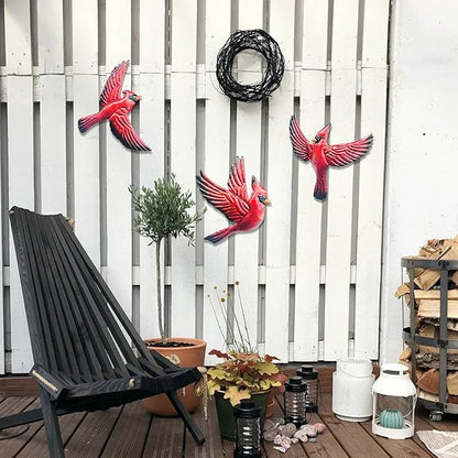 J-Fly Metal Red Bird Wall Decoration Bird Wall Hanging Decor Outdoor Metal Wall Art Cardinal Outdoor Decor Suitable For Living Room Bedroom Patio Kitchen Outdoor Fence Decoration 9 Inch