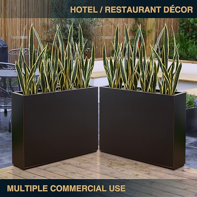Wallowa Metallic Heavy Planter for Outdoor Plants, 38Lx10Wx30H Inches Tall and Long Metal Divider Planter Box with Hand Brushed Gold Edge for Outside & Indoor, No Assembly (Black)