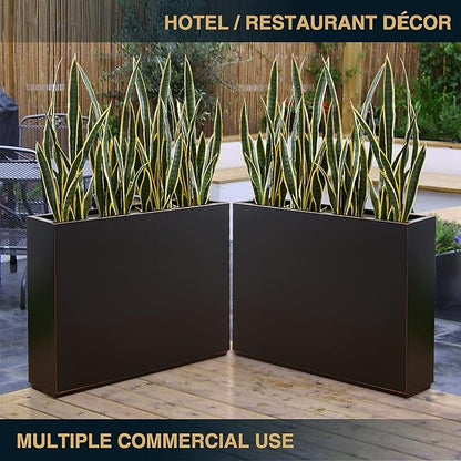 Wallowa Metallic Heavy Planter for Outdoor Plants, 38Lx10Wx30H Inches Tall and Long Metal Divider Planter Box with Hand Brushed Gold Edge for Outside & Indoor, No Assembly (Black)