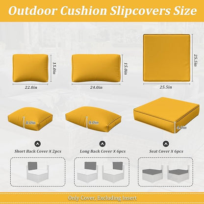 14 Pcs Outdoor Cushion Slipcovers Outdoor Patio Cushion Covers Replacement Waterproof with Zipper for Outdoor Furniture, Patio Sofa Couch 3 Sizes, Covers Only