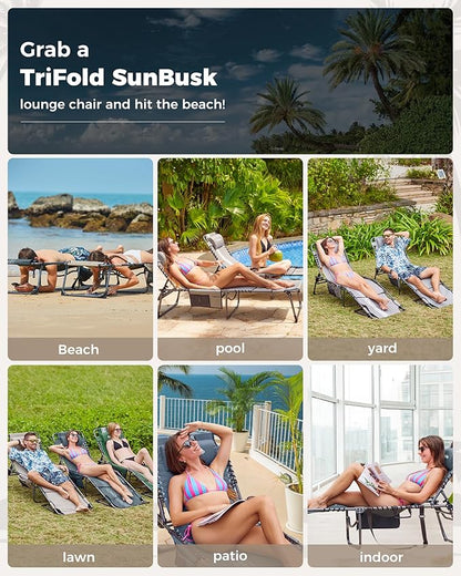 KingCamp 2 Pack Tanning Chair with Face Hole, Lounge Chairs Outdoor Folding Portable Comfy Adjustable 5-Position Foldable Chaise Chaser Lounger for Outside Beach Patio Sun Bathing Pool, Grey/White