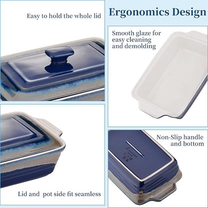 LOVECASA 4.5 Quart Ceramic Casserole Dish with Lid, 9x13 Baking Dish for Oven, Lasagna Pan Deep with Handles, Stoneware Bakeware, Oven & Dishwasher Safe, Blue Gray Gradient