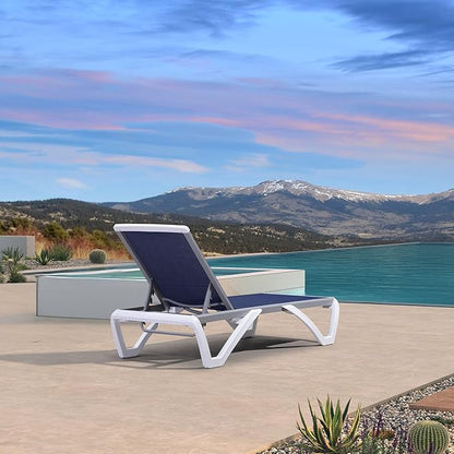 PURPLE LEAF Patio Chaise Lounge Chair Outside Aluminum Plastic Stackable Tanning Chairs for Pool Sunbathing Beach Deck Outdoor Lounger, Dark Blue