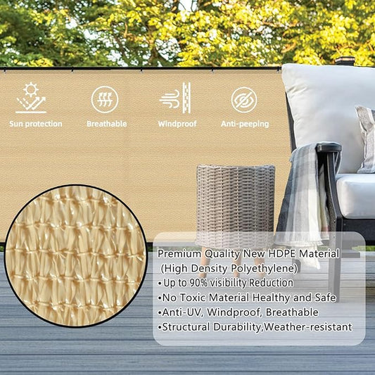 SUNLAX 3'x16' Sand Balcony Privacy Screen Fence Windscreen Cover Fabric Shade Netting Mesh Cloth with Grommets UV Protection for Patio, Backyard, Porch, Railing Shield 90% (We Make Custom Sizes)