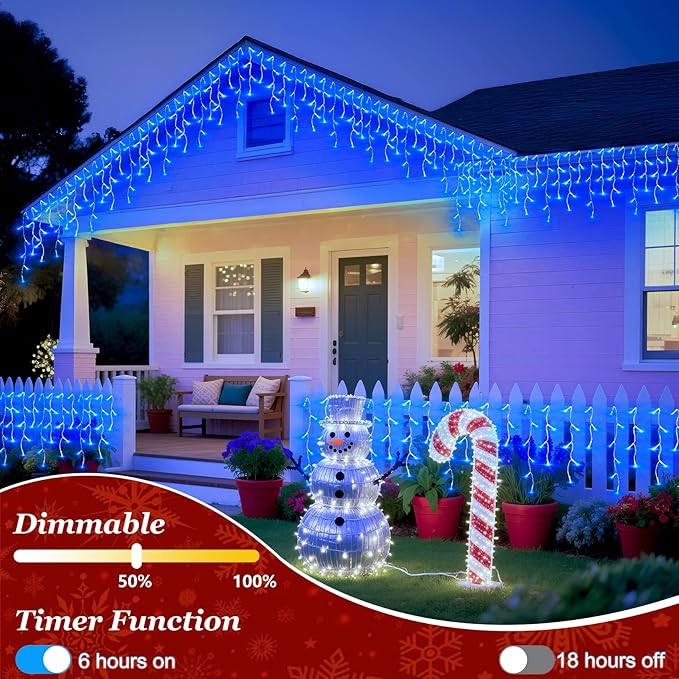504 LED Fairy lights for Bedroom, 50ft Christmas Window Lights with 112 Drops 12 Modes, Dimmable Curtain Lights, String Lights Indoor Outdoor for Holiday Wedding Party Home Xmas Decorations, Blue