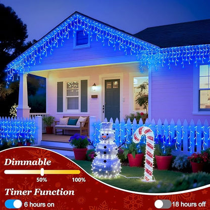 1332 LED 132ft Christmas String Lights Outdoor, 12 Modes Dimmable Curtain Lights with 296 Drops, Waterproof Fairy Lights with Timer for Bedroom Window Holiday Wedding Home Xmas Decorations, Blue