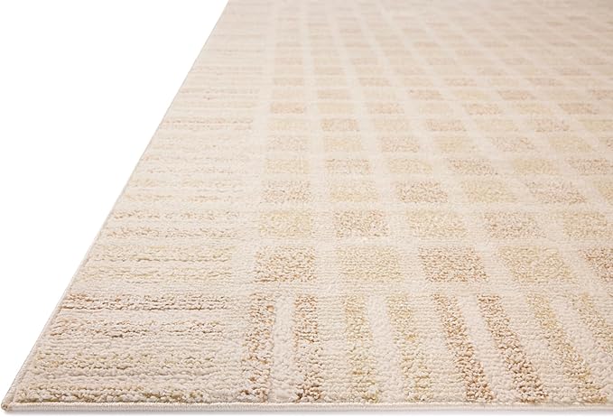 Loloi Chris Loves Julia Calvin Collection CLV-03 Bone/Natural 3'-6" x 5'-6" Accent Rug Checkered Neutral Soft Living Room Bedroom Carpet