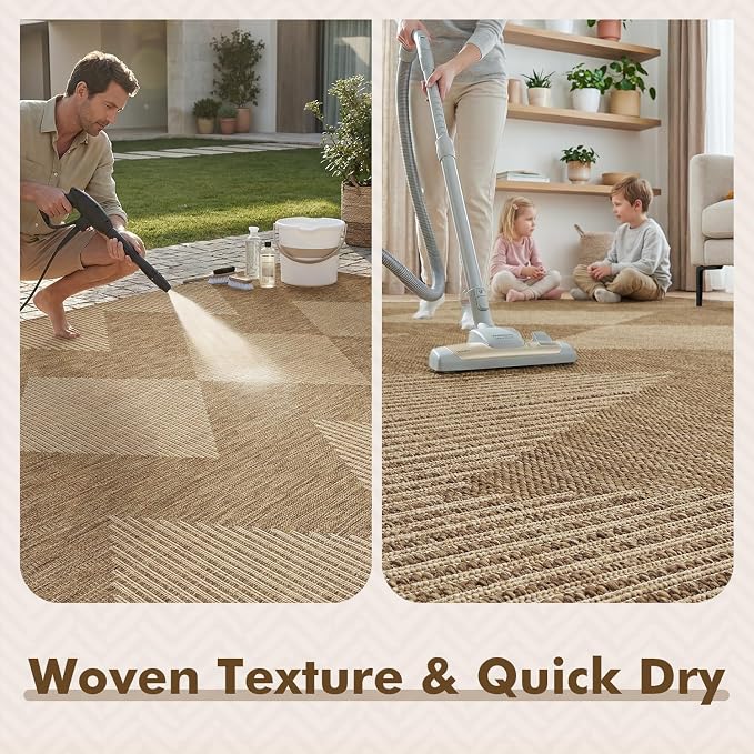 MontVoo-Outdoor Rug Carpet Patio Rug 6x9 ft Polypropylene Indoor Outdoor Rugs for Patio Deck Balcony Porch, Textured Weave, Durable for High Traffic, Fade-Resistant, Boho Geometric Neutral Brown