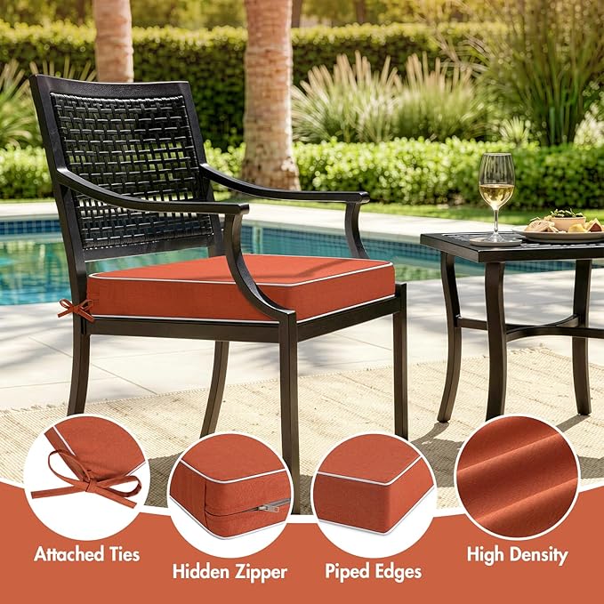 MIULEE Orange Outdoor Chair Cushions Set of 2, 22x22x3 Inch Waterproof Patio Seat Cushions for Outdoor Furniture Couch Sofa, 3 Year Color Fastness High Density Foam with Adjustable Ties