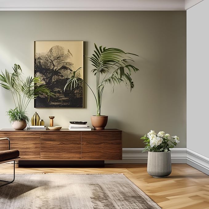 Kante 13.0" Dia Round Fluted Concrete Planter, Large Plant Pot with Drainage, Smooth Weathered Concrete Finish with Warm Brown Interior, for Indoor and Outdoor Use