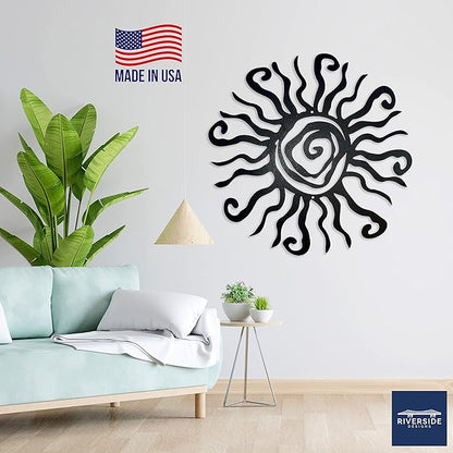 Riverside Designs Wacky Sun Metal Wall Art Indoor/Outdoor Decor - 30" Black Rust Proof Wall Sculpture - Made in USA - Ideal for Bedroom, Garden, Home, Patio and Farmhouse