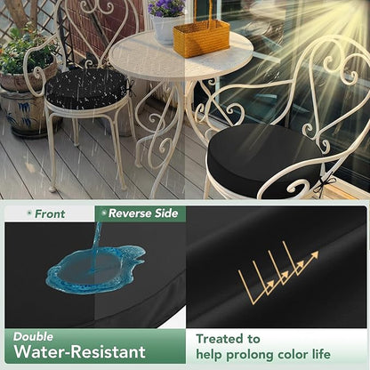 Summsun Outdoor Bistro Chair Cushions Set of 4, 15" D x 3" H Round Chair Cushions Waterproof and Fade Resistant Chair Cushion Pads with Non-Slip Ties and Removable Covers for Garden, Black
