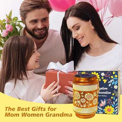 2 Pack Sunflower Solar Lanterns Outdoor Waterproof Solar Garden Decor, Birthday Gifts for Mothers Day Women Mom Grandma, Metal Hanging Lights with Shepherd Hook for Outside Yard Patio Pathway Backyard