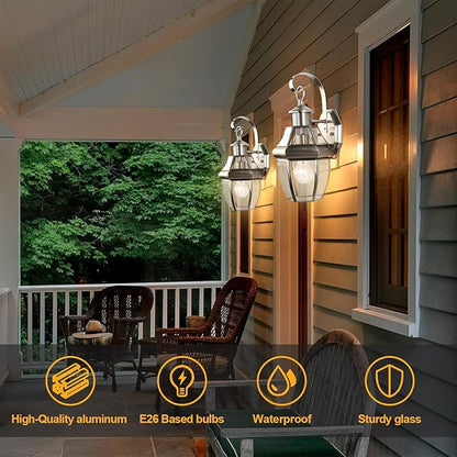 Outdoor Wall Lantern, 13.25IN Porch Lights Outdoor with Glass Shades, Large Waterproof Exterior Lighting Fixtures, Aluminium Outside Light for House Farmhouse Patio Doorway Garage (E26 Base Max 40W )