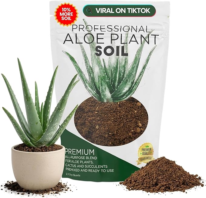 Professional Aloe Plant Soil Mix Large 2.2 Quarts Ready to Use, Premium Potting Soil for Aloe Vera Cactus Succulent Plants, Fast Draining Blend Pinebark Peat Course Sand Indoor Made in USA