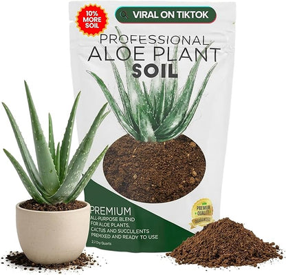 Professional Aloe Plant Soil Mix Large 2.2 Quarts Ready to Use, Premium Potting Soil for Aloe Vera Cactus Succulent Plants, Fast Draining Blend Pinebark Peat Course Sand Indoor Made in USA
