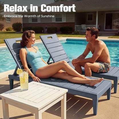 Devoko Outdoor Chaise Lounge Chair Set of 2 with 5-Position Adjustable Back, Waterproof & Lightweight PP Lounge Chairs for Outside Pool Patio (Light Grey)