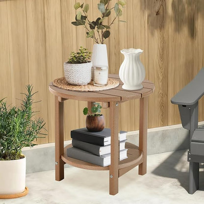 LZRS Round Adirondack Side Table Double End Table, Outdoor Side Tables for Patio, Backyard,Pool, Indoor Companion, Easy Maintenance & Weather Resistant(Teak)