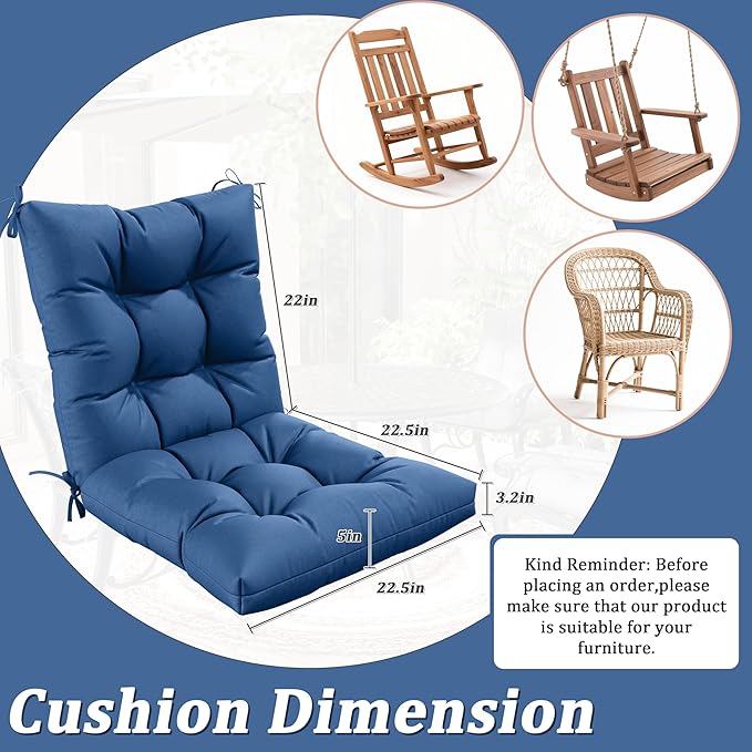 Patio Seat&Back Chair Cushions for Outdoor Furniture，Comfortable Cushions for Rocking/Dining/Lawn Chair-Set of 4 (Blue, 4pcs (1package))