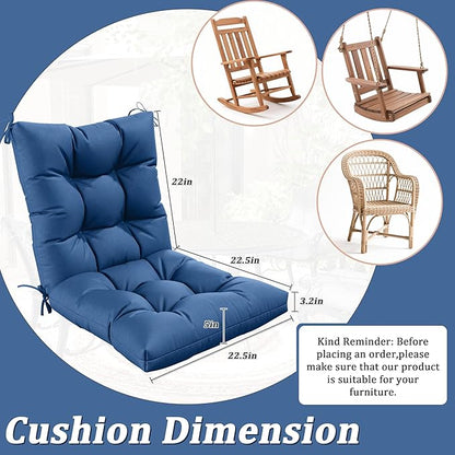 Patio Seat&Back Chair Cushions for Outdoor Furniture，Comfortable Cushions for Rocking/Dining/Lawn Chair-Set of 4 (Blue, 4pcs (1package))