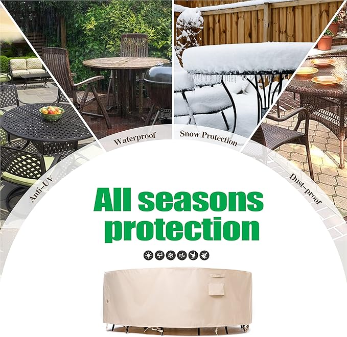 F&J Outdoors Patio Furniture Covers Waterproof UV Resistant Rip-stop Fabric Round Outdoor Furniture Covers, Beige, 84" Dia x 27.5" H