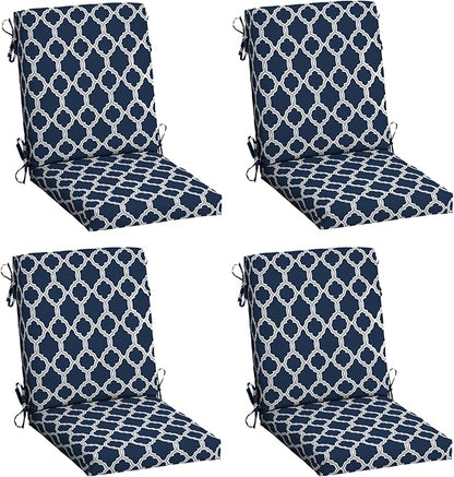 Arden 4-Pack earthFIBER Outdoor Patio Dining Chair Cushion, 20x44, Rain-Proof Seat Pad, Fade-Resistant Outdoor Cushion Sapphire Blue Garden Trellis